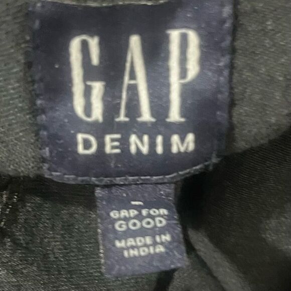 GAP Black Wash Denim Ling Sleeve Snap Button Front Cotton Dress Front & Side Poc - Picture 4 of 6